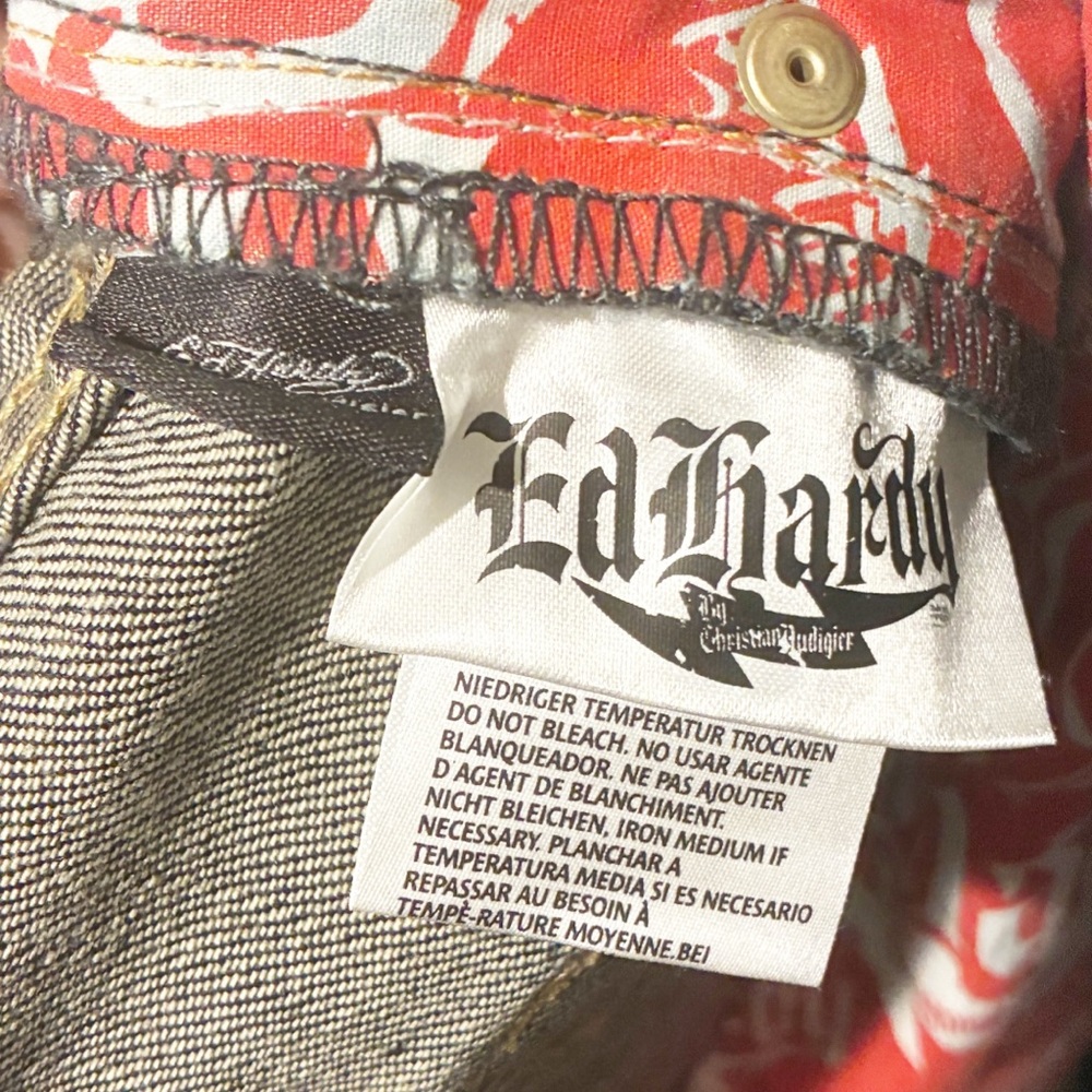 Ed Hardy by Christian Audigier Men’s 33x32 Jeans Do Or Die‎ Button Fly Wide - Picture 5 of 7